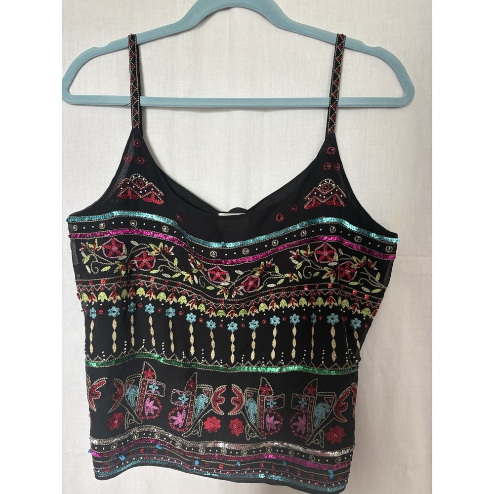 Vintage Hundred Percent Silk Beaded Tank Top From JPR Separates Large Nwt